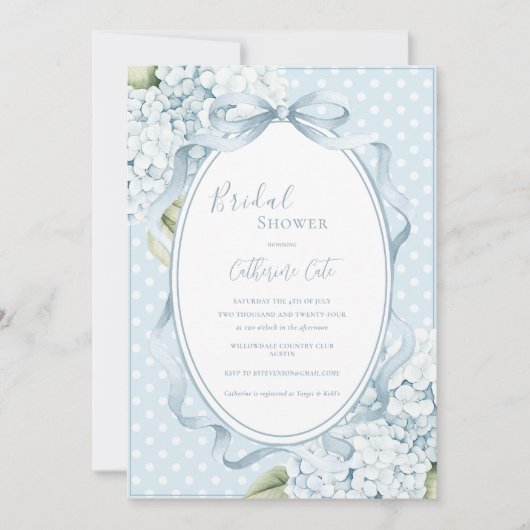 Blue Floral Hydrangeas Whimsical Bridal Shower  招待状 (正面)