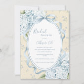 Blue Floral Hydrangeas Yellow Whimsical Bridal 招待状 (正面)