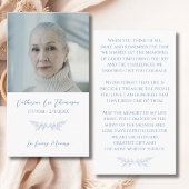 Blue Floral In Loving Memory Photo Prayer Card 名刺