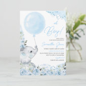 Blue Floral It's a Boy Elephant Baby Shower 招待状 (スタンド正面)