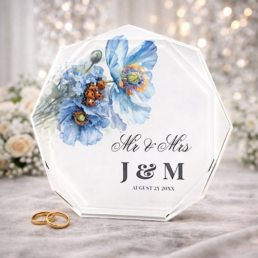 Blue Floral Keepsake Newlyweds Gift Bride  Groom  フォトブロック