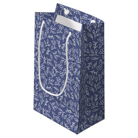 Blue Floral & Leaf Outline Gift Bag Spring Easter スモールペーパーバッグ (正面アングル)