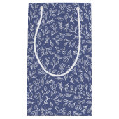 Blue Floral & Leaf Outline Gift Bag Spring Easter スモールペーパーバッグ (正面)