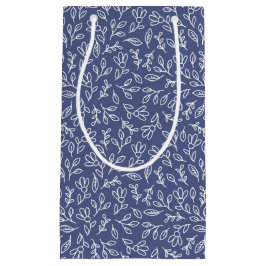 Blue Floral & Leaf Outline Gift Bag Spring Easter スモールペーパーバッグ