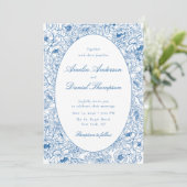 Blue Floral Line Art Wedding Invitation 招待状 (スタンド正面)