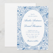 Blue Floral Line Art Wedding Invitation 招待状 (正面/裏面)