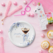 Blue Floral Martini Bridal Shower Paper Plates ペーパープレート (パーティー)