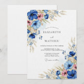 Blue Floral Meadow Wedding 招待状 (正面/裏面)