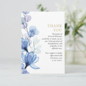 Blue Floral Memorial Celebration Of Life Funeral サンキューカード (スタンド正面)