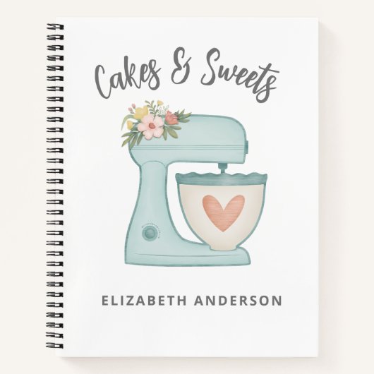 Blue Floral Mixer Bakery Pastry Chef Notebook ノートブック (正面)