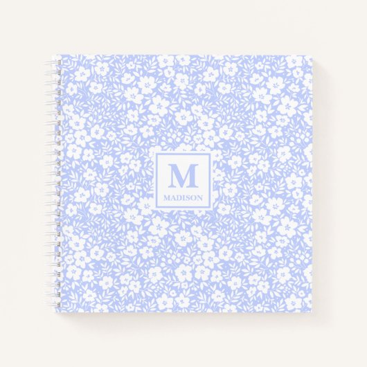 Blue Floral Monogram Notebook Journal ノートブック (正面)