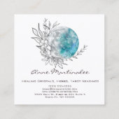 Blue Floral Moon Square Business Card スクエア名刺 (裏面)