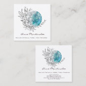 Blue Floral Moon Square Business Card スクエア名刺 (正面/裏面)