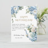 Blue Floral Mother's Day Tea Party Thank you カード (スタンド正面)