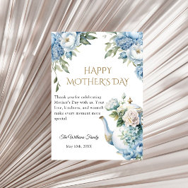 Blue Floral Mother's Day Tea Party Thank you カード
