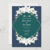 Blue floral Muslim wedding invitation Editable 招待状 (正面)