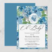 Blue Floral Oh Baby Shower Invitation 招待状 (正面/裏面)