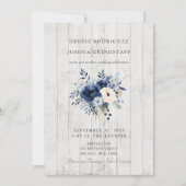 Blue Floral on Wood Wedding Invitation 招待状 (正面)