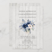 Blue Floral on Wood Wedding Invitation 招待状 (正面/裏面)