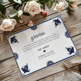 Blue Floral Otomi Simple Fiesta Spanish Wedding サンキューカード