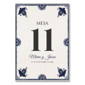 Blue Floral Otomi Simple Fiesta Spanish Wedding テーブルナンバー (正面)