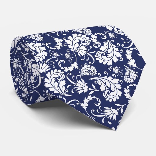 Blue Floral Pattern Custom Necktie ネクタイ (ロール)