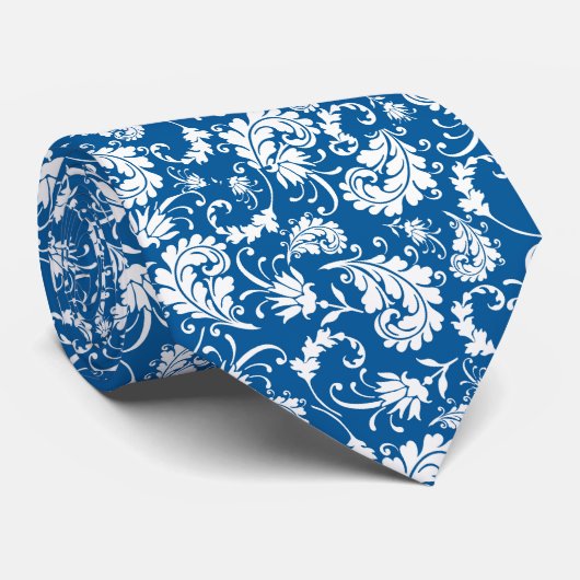 Blue Floral Pattern Custom Necktie ネクタイ (ロール)