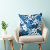 Blue Floral Pattern Decorative Throw Pillow クッション (椅子)