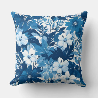 Blue Floral Pattern Decorative Throw Pillow クッション