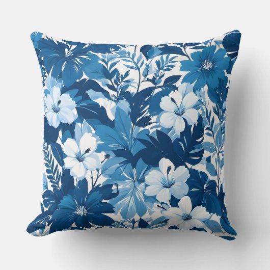 Blue Floral Pattern Decorative Throw Pillow クッション (正面)