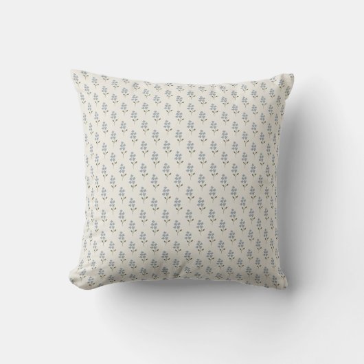 Blue Floral Pattern Minimalist Throw Pillow クッション (正面)