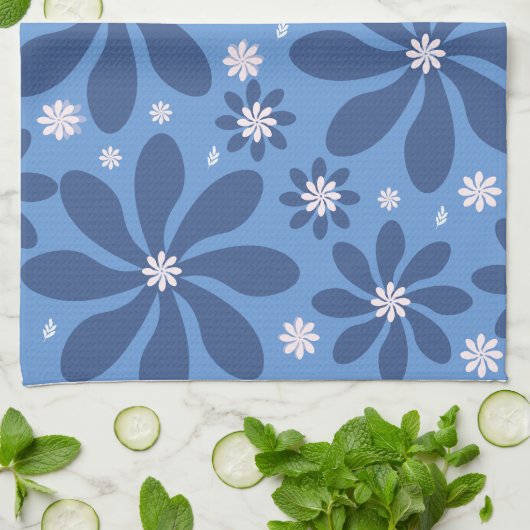 Blue Floral Pattern – Stylish  Acces Wash Cloth キッチンタオル (折り畳み)