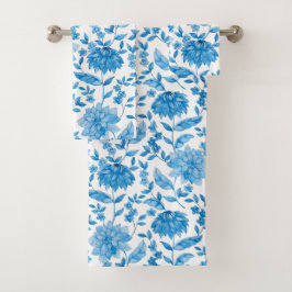 Blue floral pattern towels on display バスタオルセット