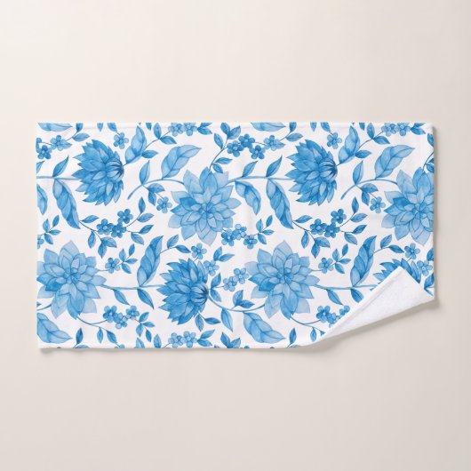 Blue floral pattern towels on display バスタオルセット (ハンドタオル)