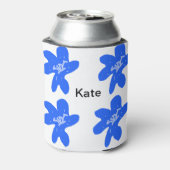 Blue floral pattern watercolor add name text 缶クーラー (缶裏面)