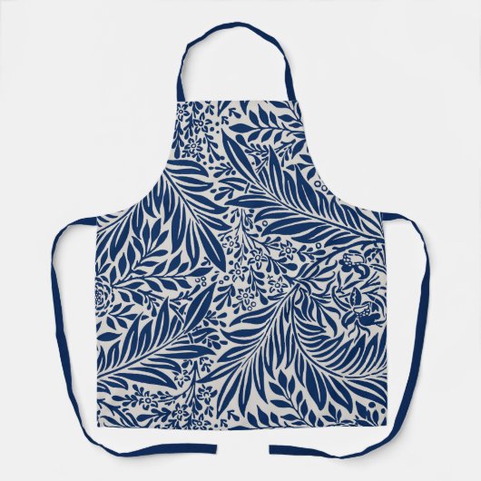 blue floral pattern with diverse leaves & blossoms エプロン (正面)