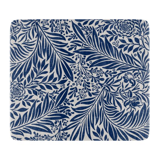 blue floral pattern with diverse leaves & blossoms カッティングボード (正面)