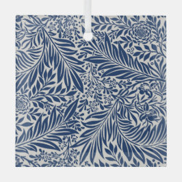 blue floral pattern with diverse leaves & blossoms ガラスオーナメント