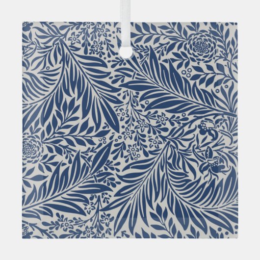 blue floral pattern with diverse leaves & blossoms ガラスオーナメント (正面)
