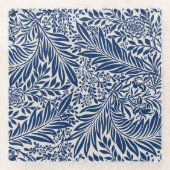 blue floral pattern with diverse leaves & blossoms ガラスコースター (正面)