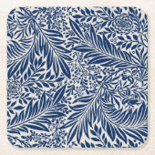 blue floral pattern with diverse leaves & blossoms スクエアペーパーコースター (正面)