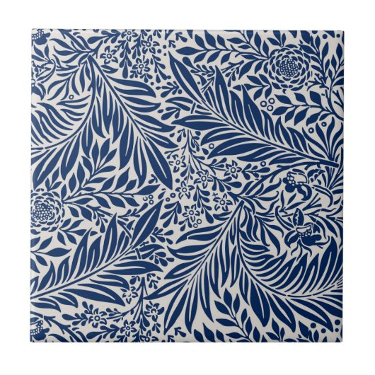 blue floral pattern with diverse leaves & blossoms タイル (正面)