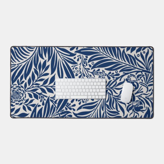 blue floral pattern with diverse leaves & blossoms デスクマット (キーボード&マウス)