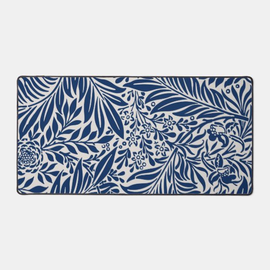 blue floral pattern with diverse leaves & blossoms デスクマット (正面)