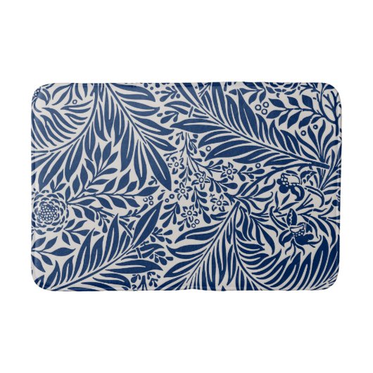 blue floral pattern with diverse leaves & blossoms バスマット (正面)