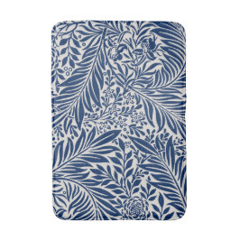 blue floral pattern with diverse leaves & blossoms バスマット