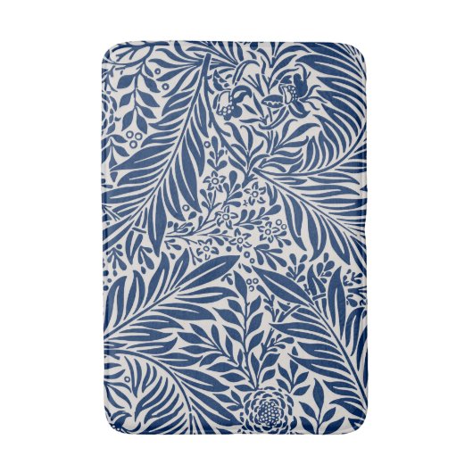blue floral pattern with diverse leaves & blossoms バスマット (正面縦)