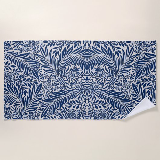 blue floral pattern with diverse leaves & blossoms ビーチタオル (正面)