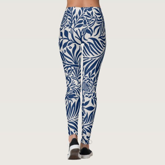 blue floral pattern with diverse leaves & blossoms レギンス (裏面)