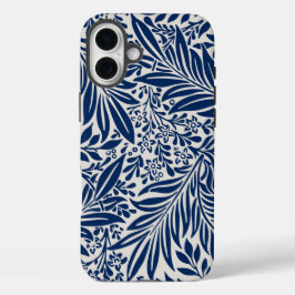 blue floral pattern with diverse leaves & blossoms iPhone 16 plusケース